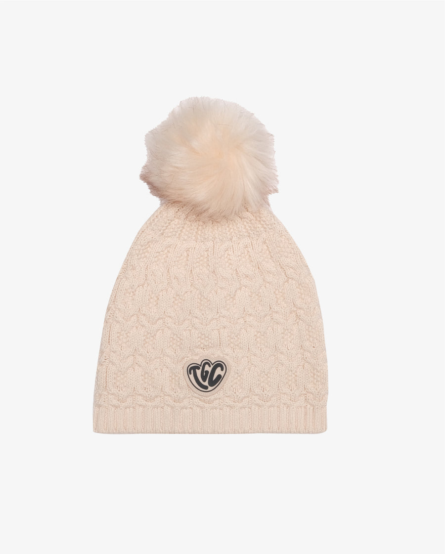 THE COLLECTIBLES | Cream Organic Cotton Lace Knit Pom Pom Beanie