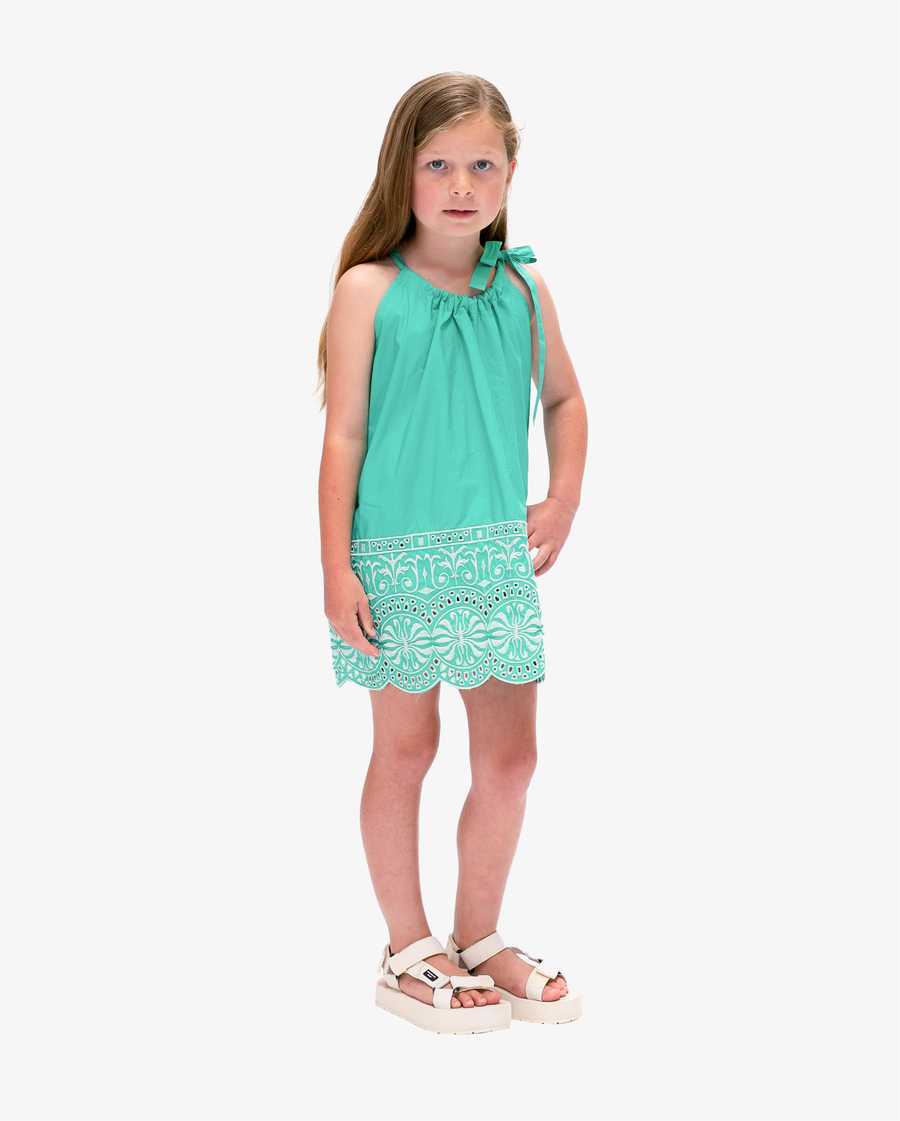 THE GIRL CLUB | Teal Boarder Embroidery Dress