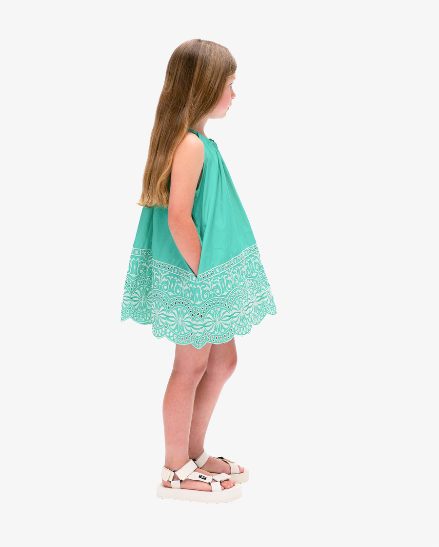 THE GIRL CLUB | Teal Boarder Embroidery Dress