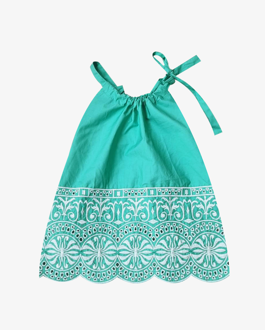 THE GIRL CLUB | Teal Boarder Embroidery Dress