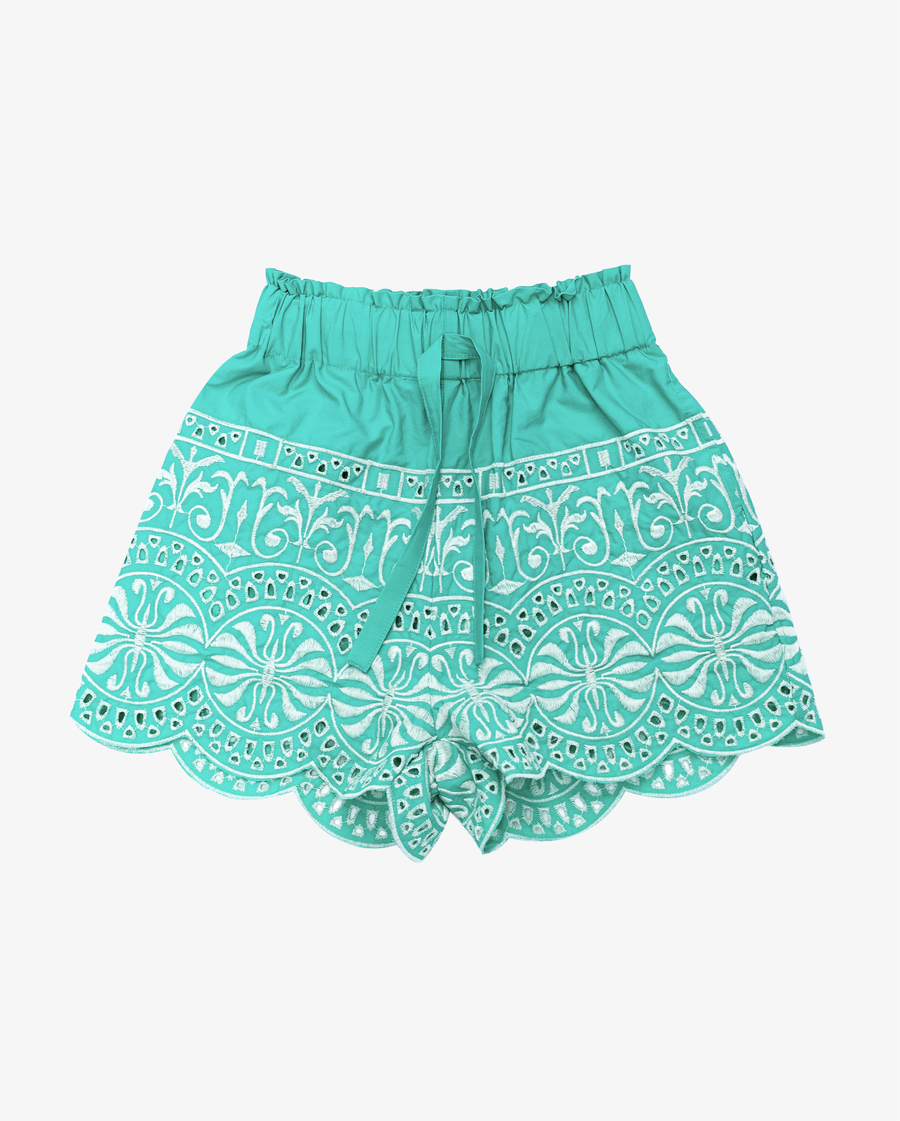 THE GIRL CLUB | Teal Boarder Embroidery Shorts